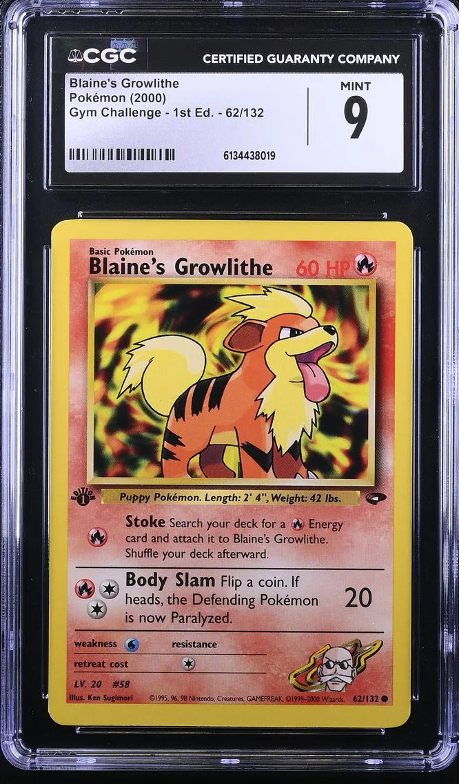 2000 #62 Blaine's Growlithe CGC 9 Gym Challenge - 1st Edition - English