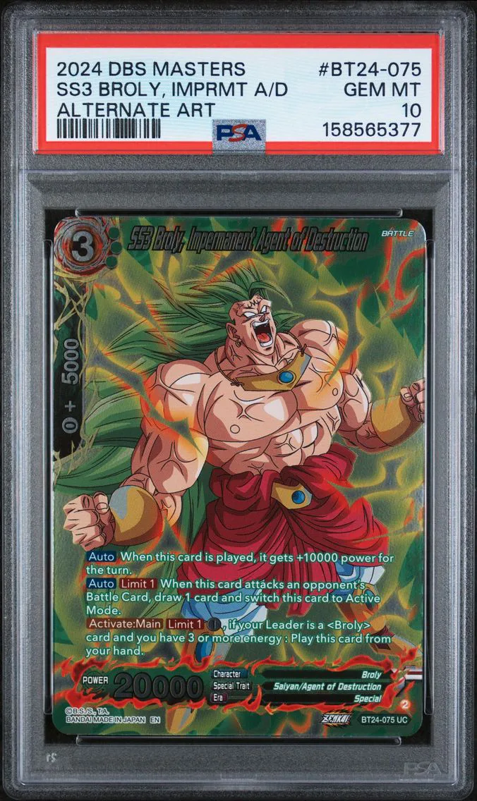 2024 #BT24-075 SS3 Broly, Impermanent Agent of Destruction PSA 10 Dragon Ball Super Card Game Masters Series 24 Beyond Generations
