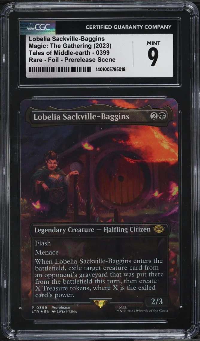 2023 #0399 TALES OF MIDDLE-EARTH FOIL PRERELEASE LOBELIA SACKVILLE-BAGGINS CGC 9 MAGIC THE GATHERING