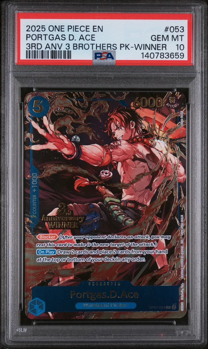 2025 #053 Portgas D. Ace PSA 10 One Piece 3rd Anniversary Tournament 3 Brothers Pack