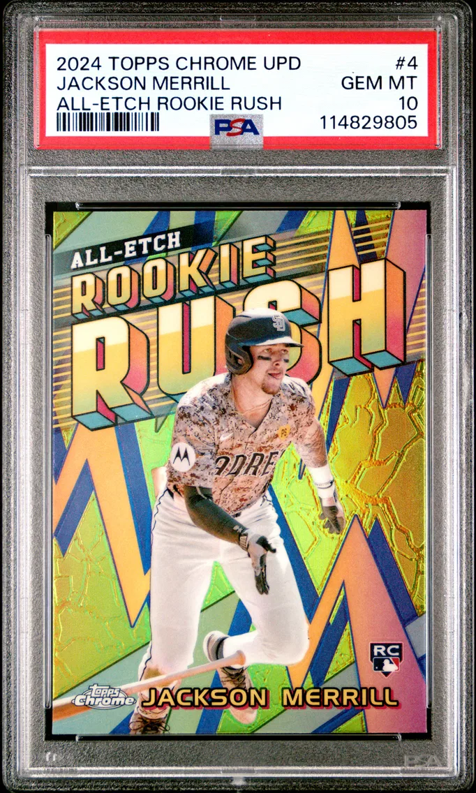 2024 #4 Jackson Merrill PSA 10 Topps Chrome Update Chrome All-Etch Rookie Rush