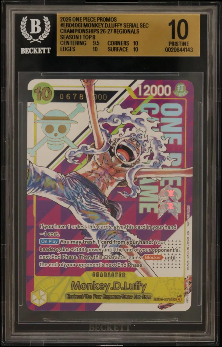 2026 #EB04061 Monkey.D.Luffy SERIAL SEC/(Championships 26-27 Regionals Season 1 Top 8 Prize) BGS 10 One Piece Card Game Promos