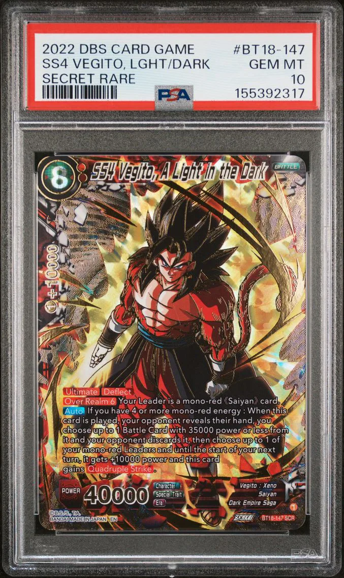 2022 #BT18-147 SS4 Vegito, A Light in the Dark PSA 10 Dragon Ball Super Card Game Series 18 Dawn of the Z-Legends