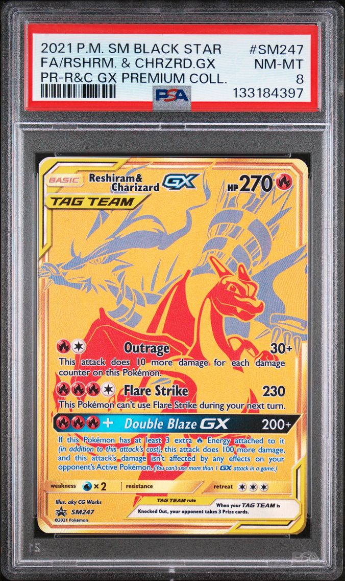 2021 #SM247 Full Art/Reshiram & Charizard GX PSA 8 SM Black Star Promo Pokemon