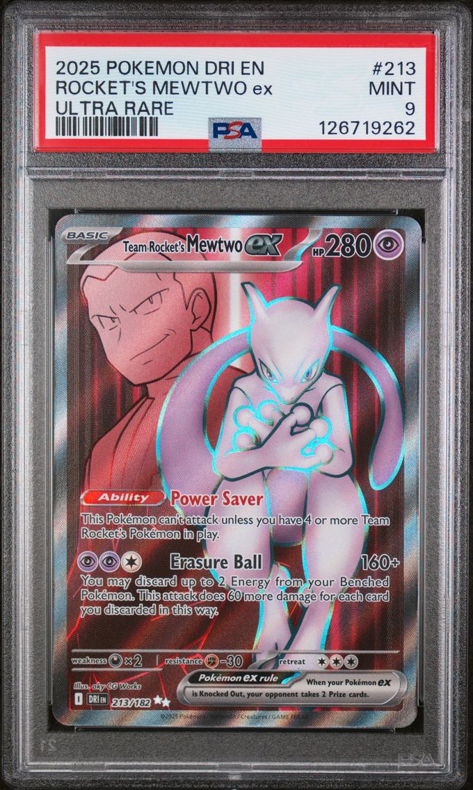 2025 #213 Team Rocket's Mewtwo EX PSA 9 Dri EN-Destined Rivals Pokemon