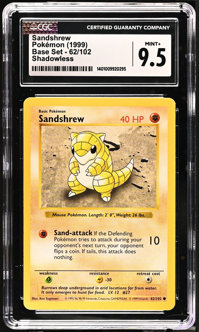 1999 #62 Sandshrew Shadowless CGC 9.5 Base Set (Shadowless) - English