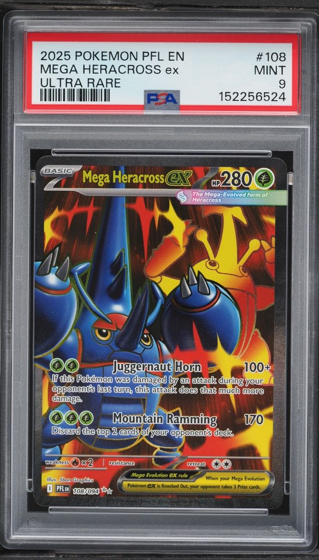 2025 Pokemon Mega Evolution Phantasmal Flames Full Art Mega Heracross EX #108 PSA 9 MINT