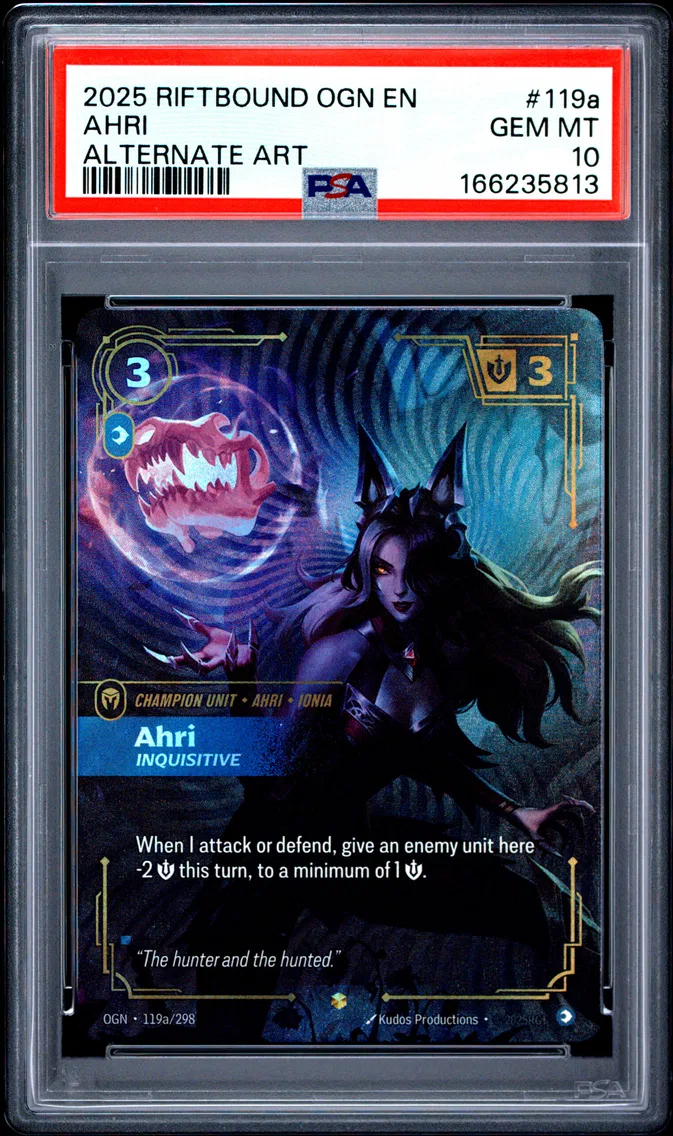 2025 #119a Ahri - Inquisitive PSA 10 Riftbound: League of Legends Ogn-Origins