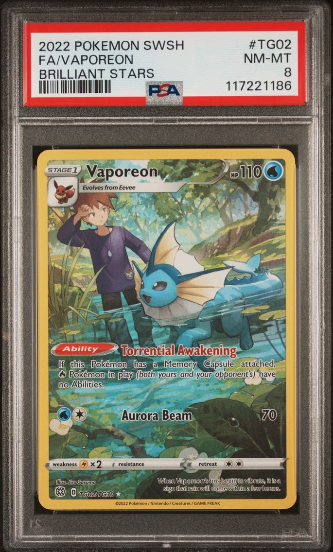 2022 #TG02 Full Art/Vaporeon PSA 8 Sword & Shield Brilliant Stars