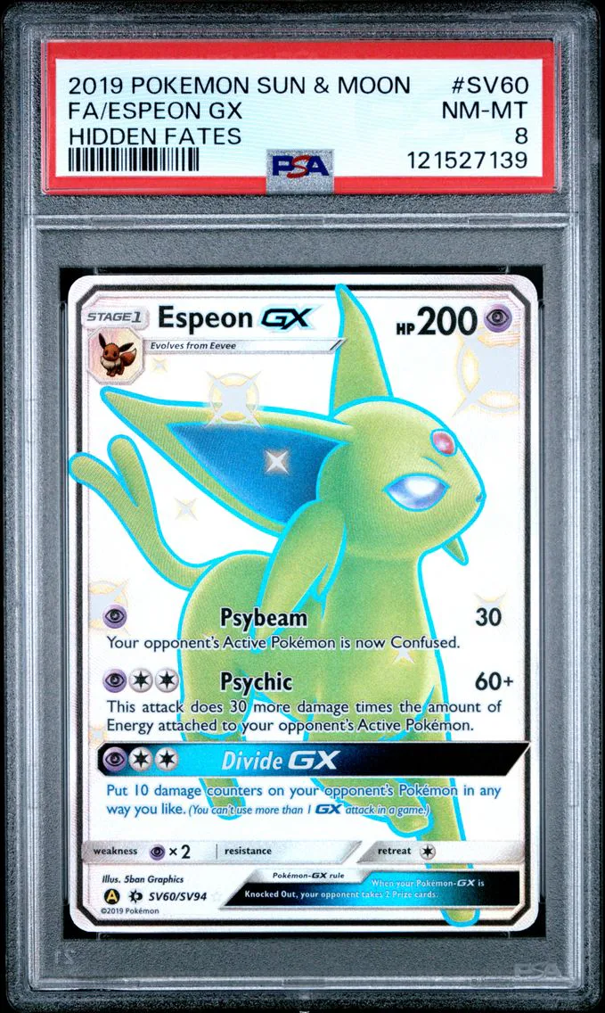 2019 #SV60 Full Art/Espeon GX PSA 8 Sun & Moon Hidden Fates Pokemon