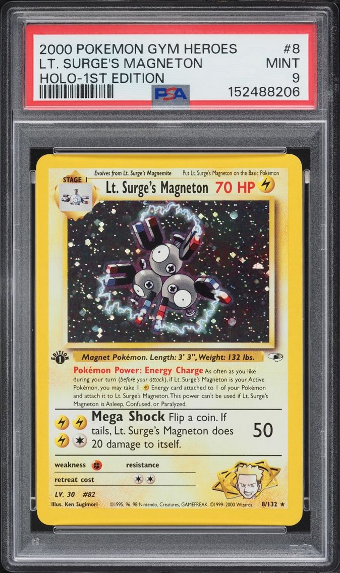 2000 #8 Gym Heroes 1st Edition Holo Lt. Surge's Magneton MINT PSA 9 Pokemon