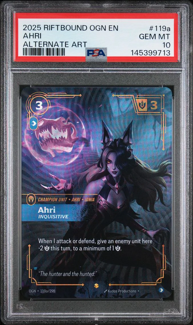 2025 #119a Ahri - Inquisitive PSA 10 Riftbound: League of Legends Ogn-Origins