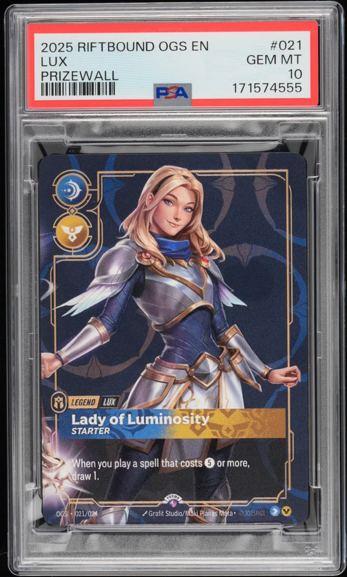 2025 #021 Lux - Lady of Luminosity PSA 10 Riftbound: League of Legends Ogs-Origins Proving Grounds Plated Legends