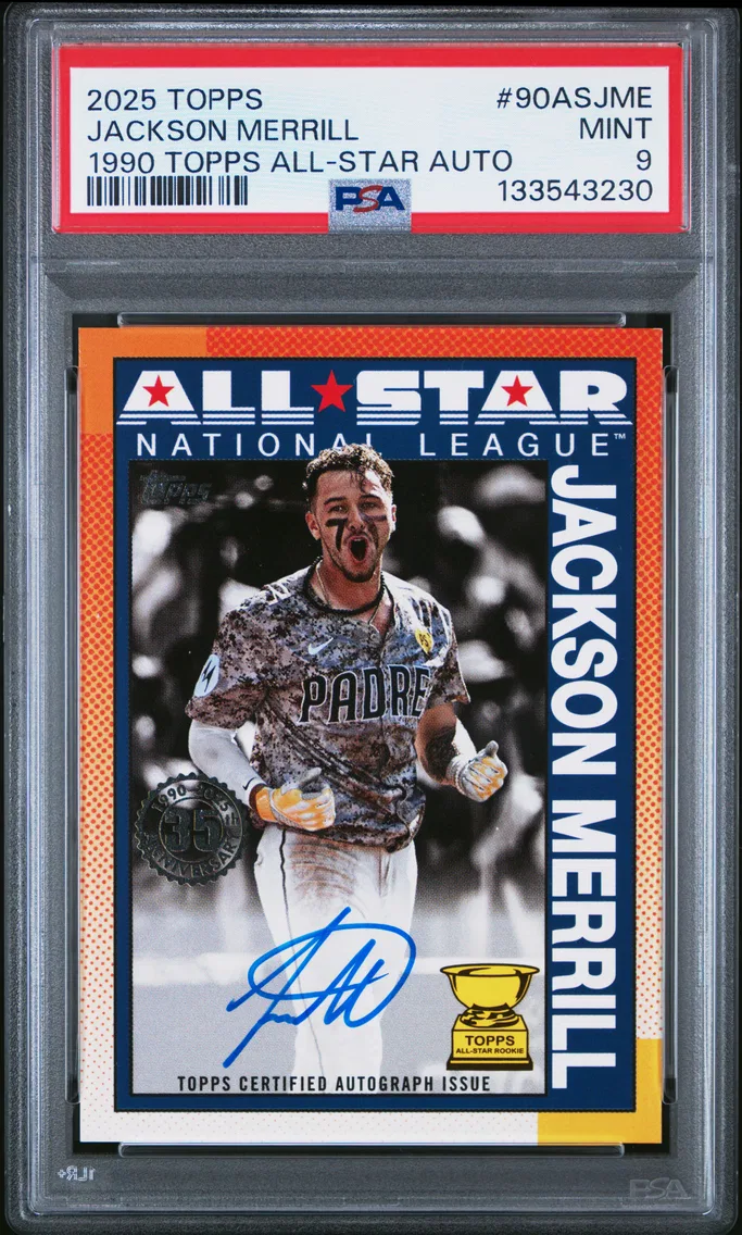 2025 #90ASJME JACKSON MERRILL PSA 9 Topps 1990 Topps All-Star Autographs