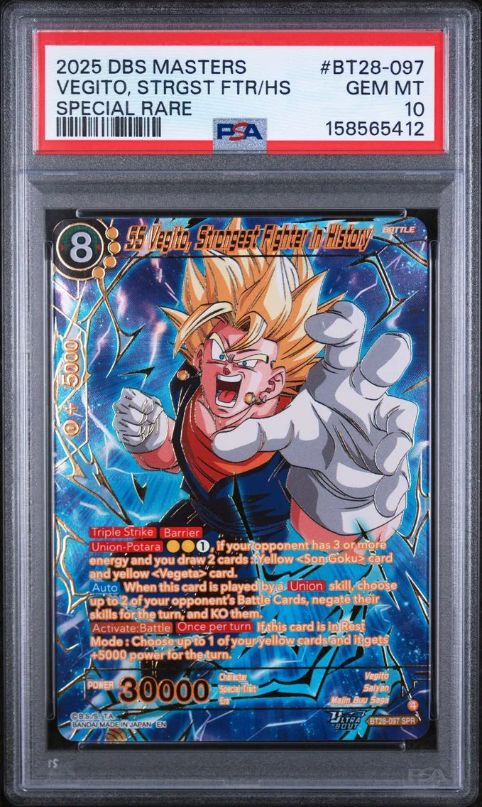 2025 #BT28-097 SS Vegito, Strongest Fighter in History PSA 10 Dragon Ball Super Card Game Masters Series 28 Prismatic Clash