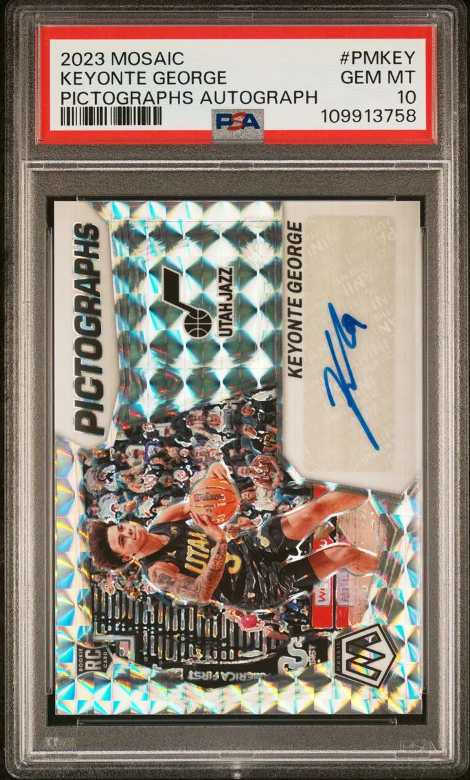 2023 #PMKEY Keyonte George PSA 10 Panini Mosaic Pictographs Mosaic Autographs