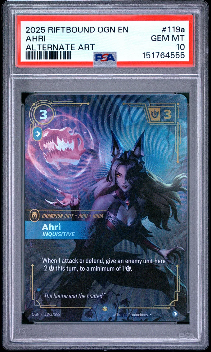 2025 #119a Ahri - Inquisitive PSA 10 Riftbound: League of Legends Ogn-Origins
