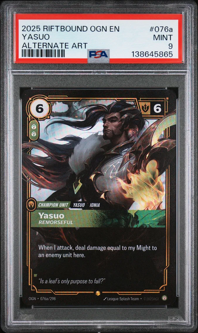 2025 #076a Yasuo - Remorseful PSA 9 Riftbound: League of Legends Ogn-Origins