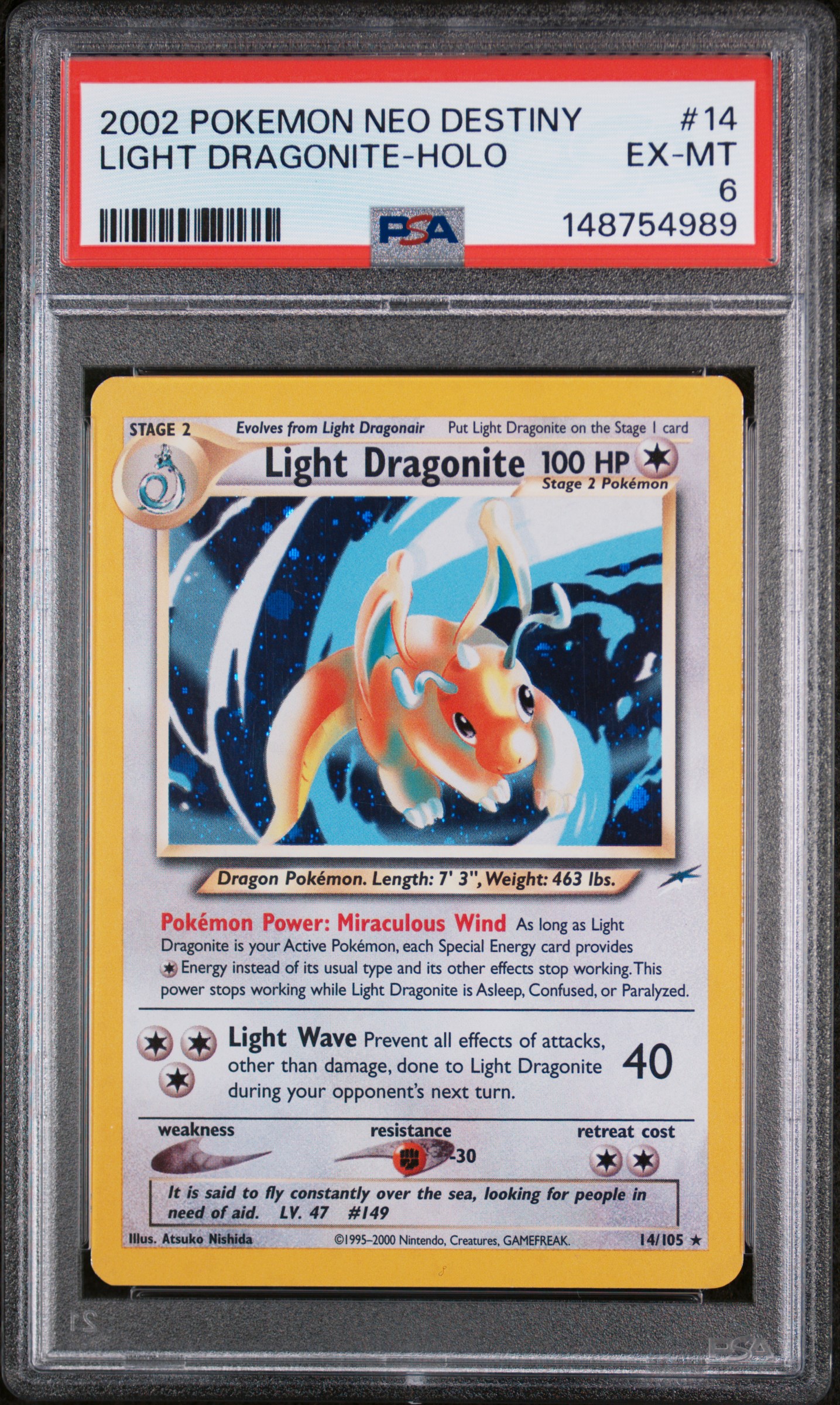 2002 #14 Light Dragonite-Holo PSA 6 Neo Destiny