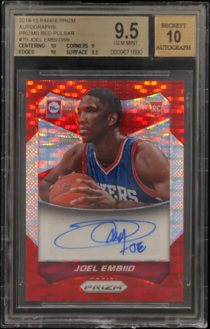 2014 #79 Joel Embiid/99 BGS 9.5 Panini Prizm Autographs Prizms Red Pulsar