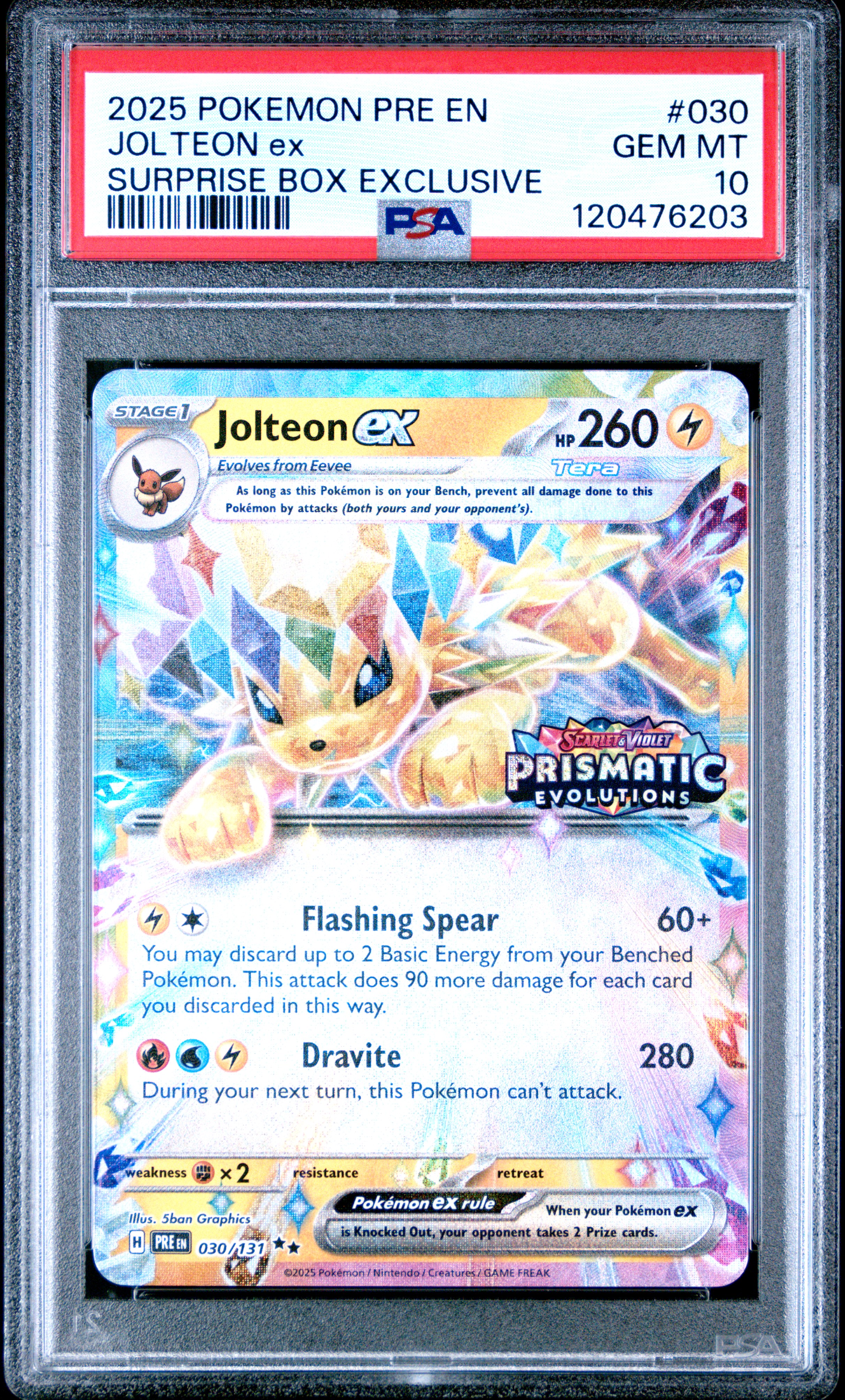 2025 #030 Jolteon Ex PSA 10 Pre En-Prismatic Evolutions