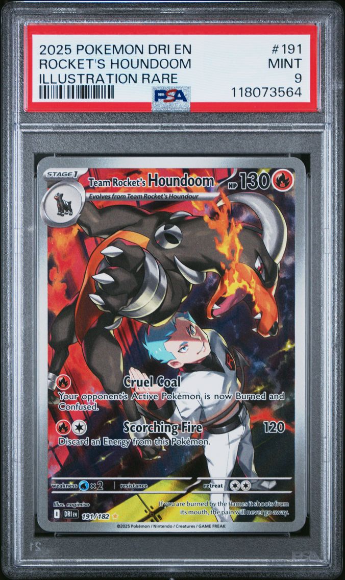 2025 #191 Team Rocket's Houndoom PSA 9 Dri EN-Destined Rivals Pokemon