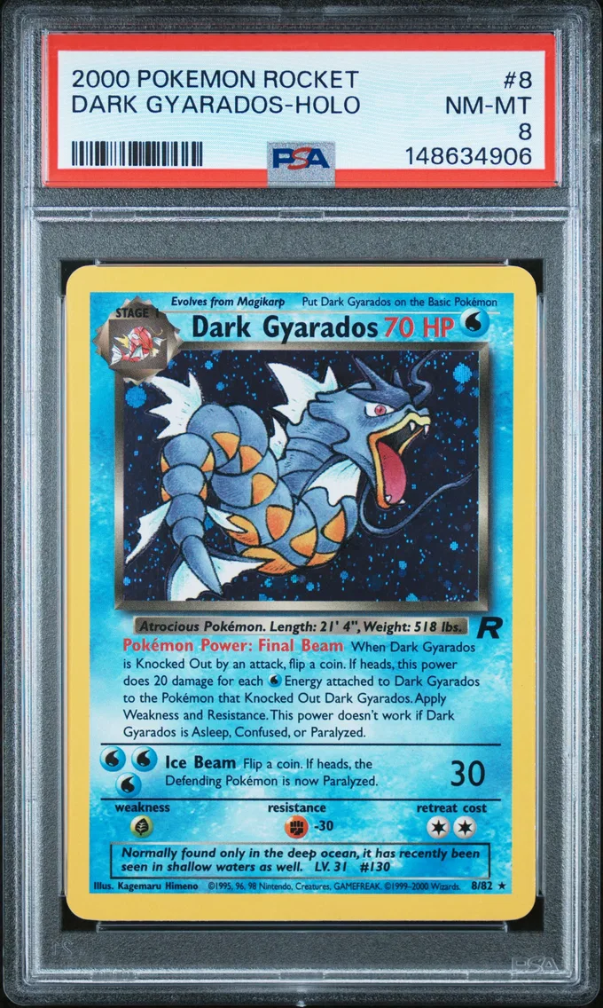 2000 Pokemon Rocket Dark Gyarados-Holo Rocket #8 PSA 8