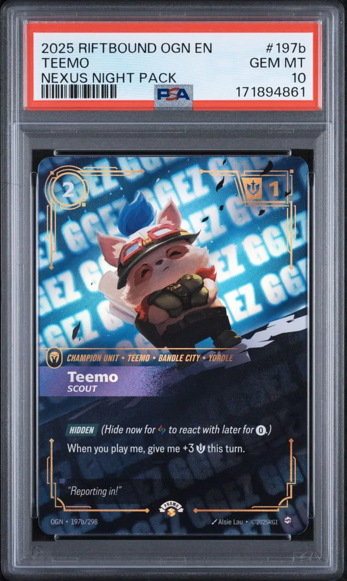 2025 #197b Teemo - Scout PSA 10 Riftbound: League of Legends Ogn-Origins
