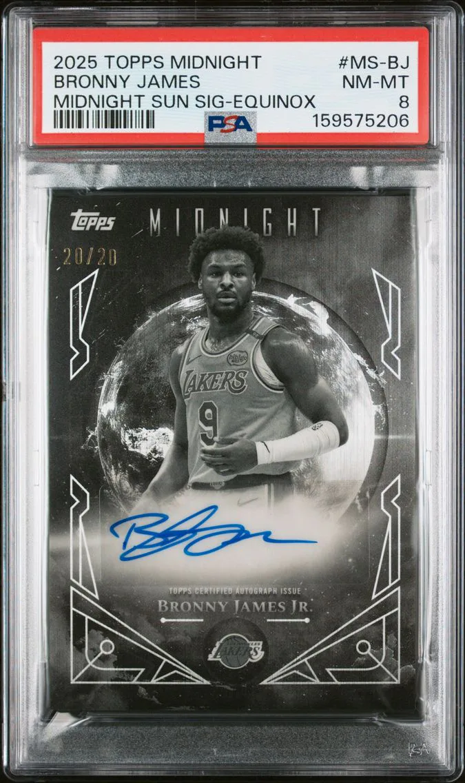2025 #MS-BJ Bronny James PSA 8 Topps Midnight Midnight Sun Signatures