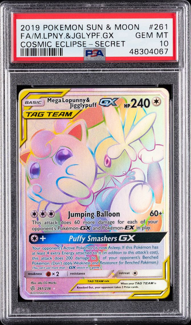 2019 #261 Full Art/Mega-Lopunny & Jigglypuff GX PSA 10 Sun & Moon Cosmic Eclipse Pokemon