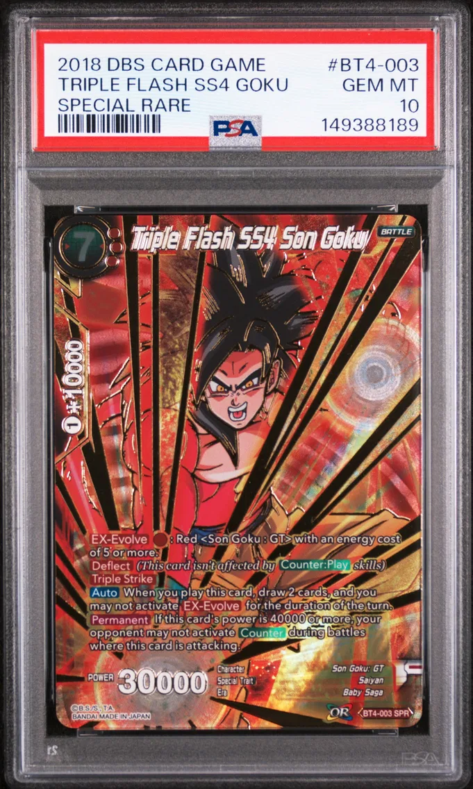 2018 #BT4-003 Triple Flash SS4 Son Goku PSA 10 Dragon Ball Super Card Game Series 4 Colossal Warfare