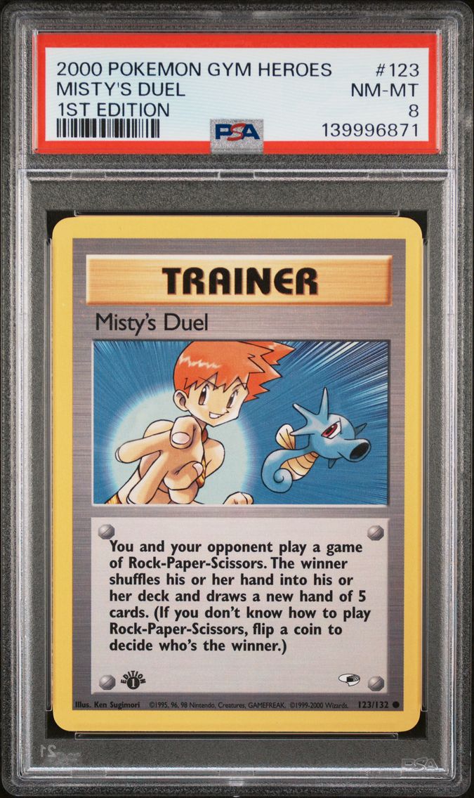 2000 #123 Misty's Duel 1st Edition PSA 8 Gym Heroes Pokemon