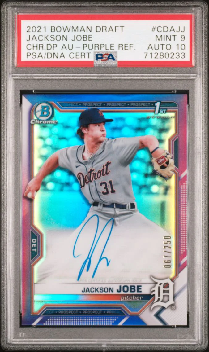2021 #CDAJJ Jackson Jobe PSA 9 Bowman Draft Chrome Draft Pick Autographs