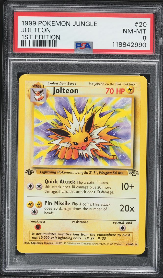 1999 #20 Jolteon 1st Edition PSA 8 Jungle Pokemon