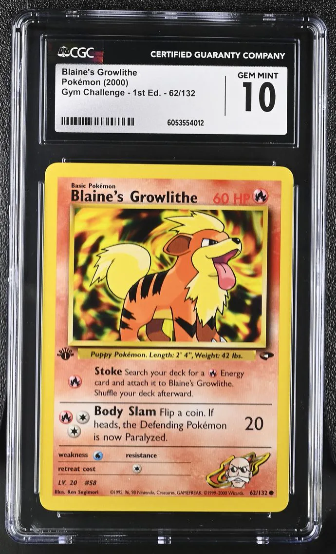 2000 Gym Challenge - 1st Edition - English Blaine's Growlithe #62 CGC 10