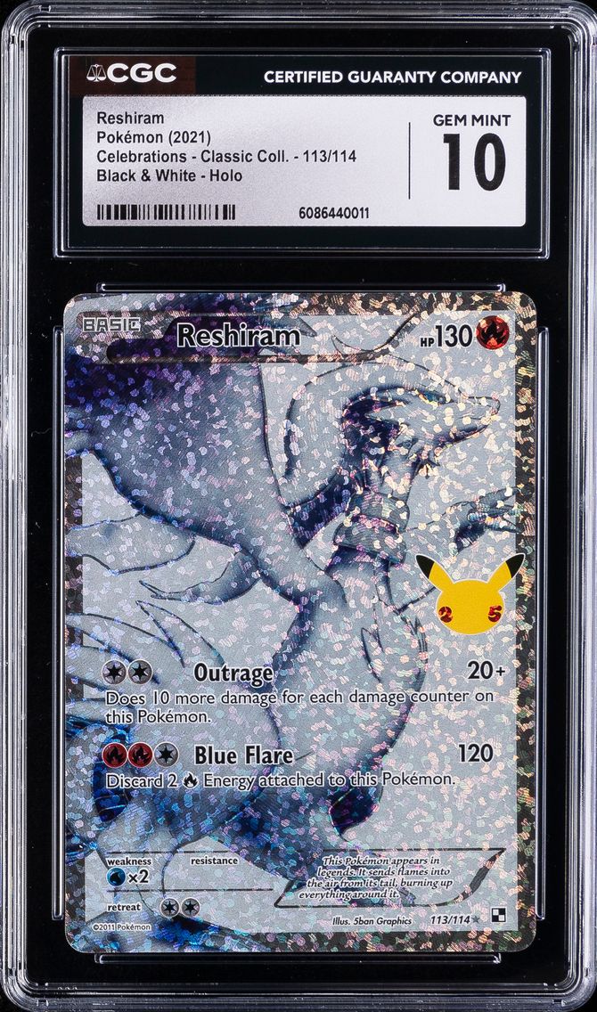 2021 #113 Full Art/Reshiram CGC 10 Celebrations Classic Collection Pokemon