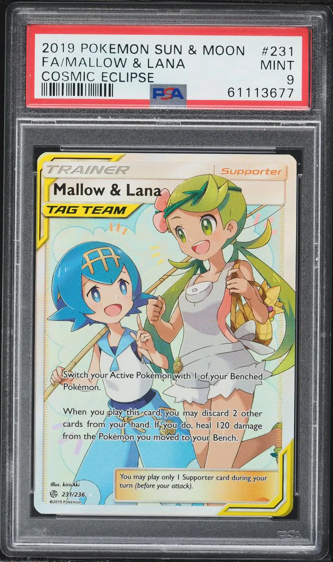 2019 #231 Full Art/Mallow & Lana PSA 9 Sun & Moon Cosmic Eclipse Pokemon