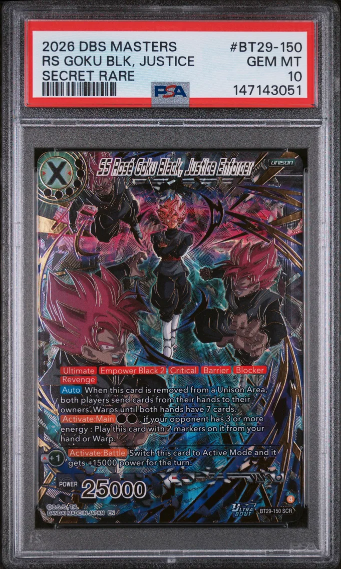 2026 #BT29-150 SS Rose Goku Black, Justice Enforcer PSA 10 Dragon Ball Super Card Game Masters Series 29 Fearsome Rivals