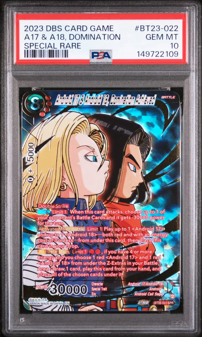 2023 #BT23-022 Android 17 & Android 18, Domination Achieved PSA 10 Dragon Ball Super Card Game Series 23 Perfect Combination