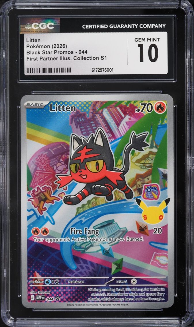 2026 Pokemon Mega Evolution Promo First Partner Illustration Full Art Litten #44 CGC 10 GEM