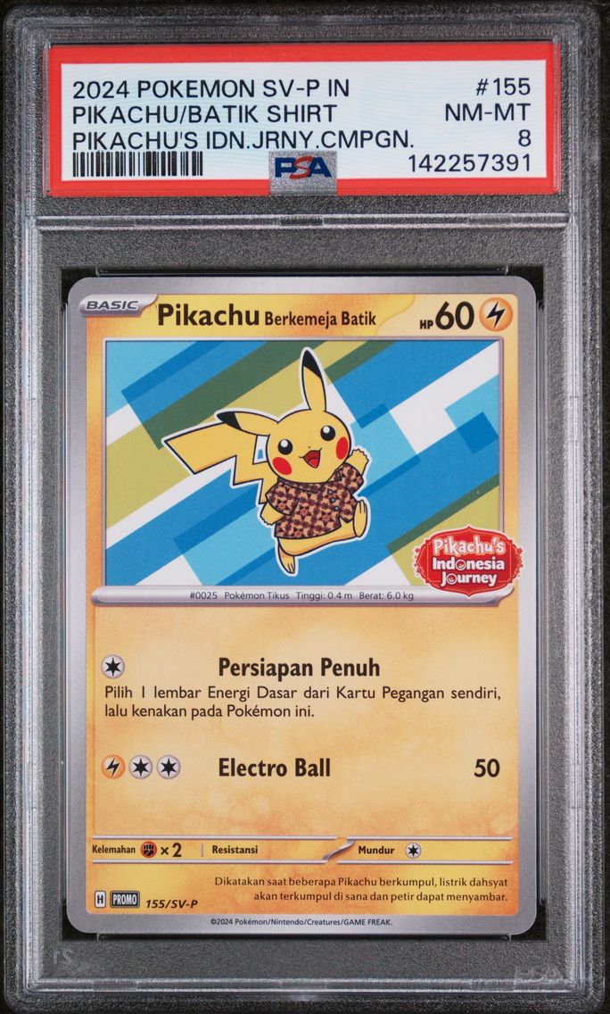 2024 #155 Pikachu in Batik Shirt PSA 8 Indonesian SV-P Promo