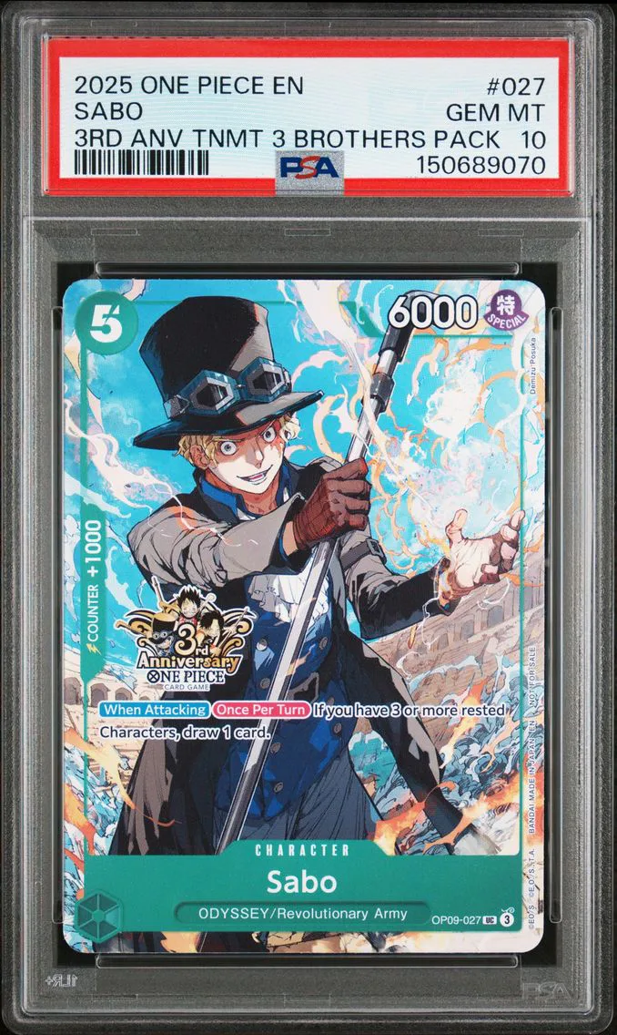 2025 #027 SABO PSA 10 One Piece 3rd Anniversary Tournament 3 Brothers Pack