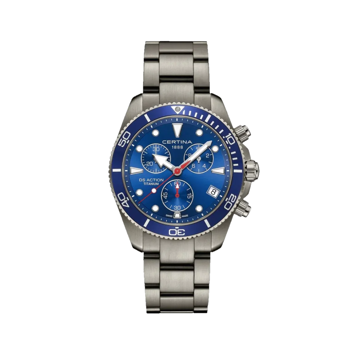 Certina DS Action Quartz Chrono Titanium 42mm - Blue on Bracelet