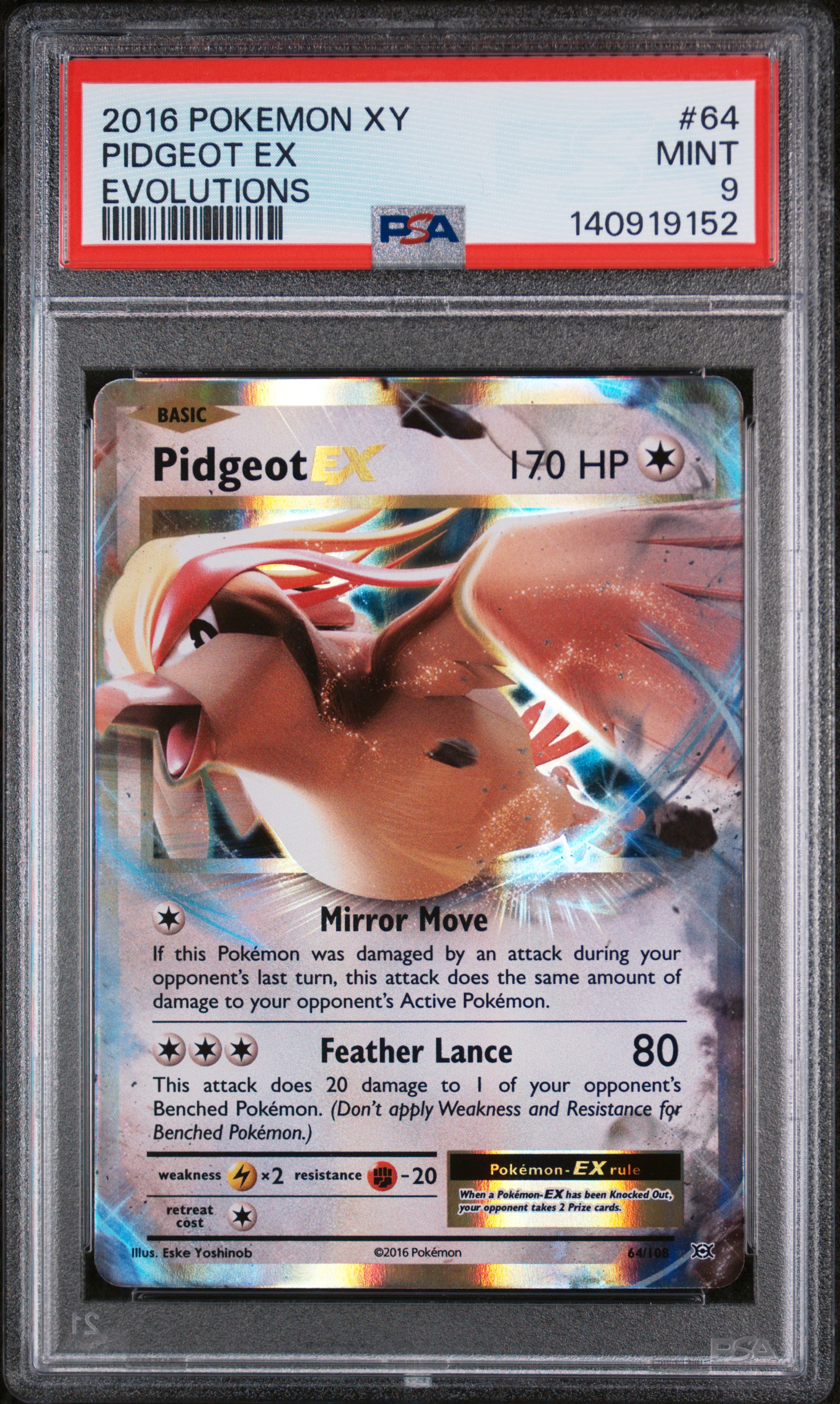 2016 #64 Pidgeot Ex PSA 9 Xy Evolutions