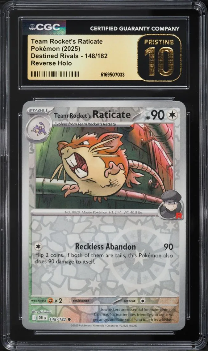 2025 Destined Rivals - DRI EN - English Pokemon SV Destined Rivals Reverse Holo Team Rocket's Raticate #148/182 CGC 10