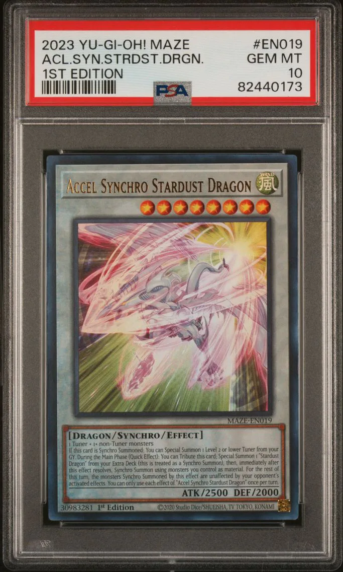 2023 #EN019 Accel Synchro Stardust Dragon 1st Edition PSA 10 YU-GI-Oh! Maze of Memories
