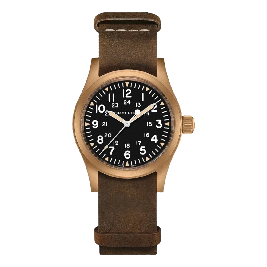 Hamilton Khaki Field Mechanical Bronze 38mm - Black on One-Piece Leather Strap