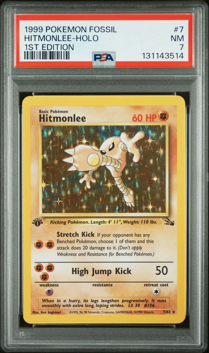 1999 #7 Hitmonlee-Holo 1st Edition PSA 7 Fossil