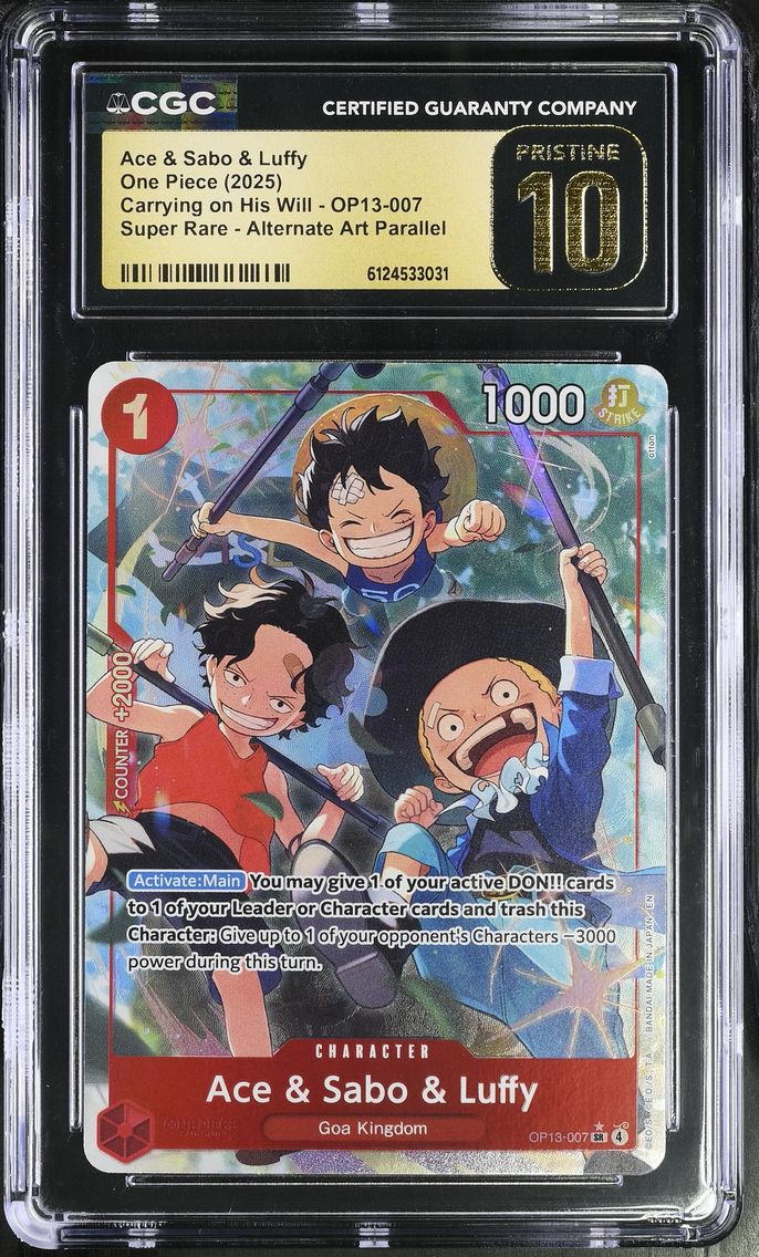 2025 #OP13-007 Ace &amp; Sabo &amp; Luffy CGC 10 Pristine Carrying on His Will (OP13) - English
