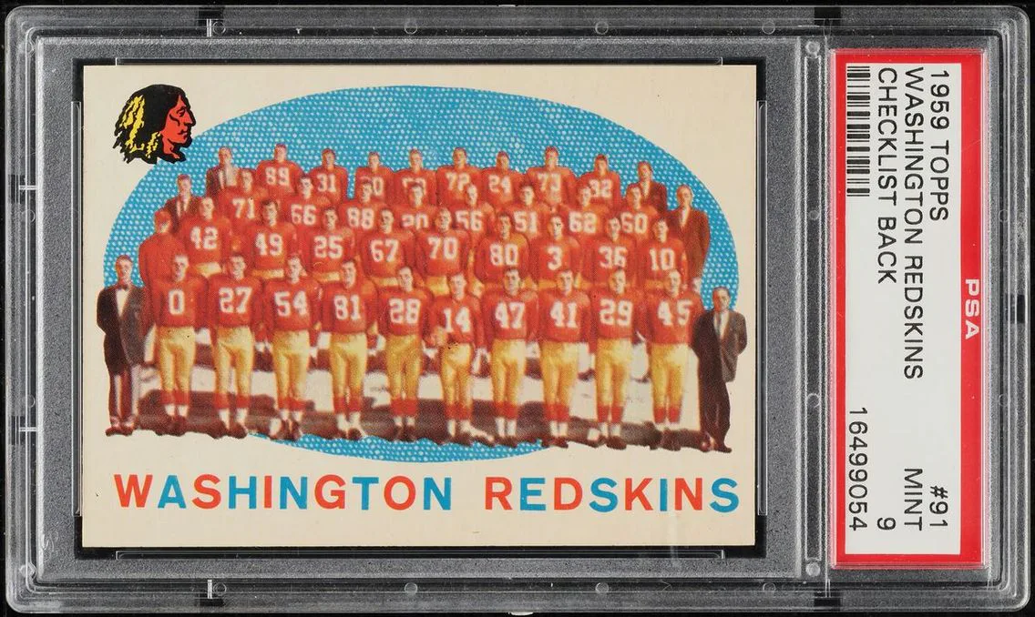 1959 Topps Football Washington Redskins CHECKLIST BACK #91 PSA 9 MINT